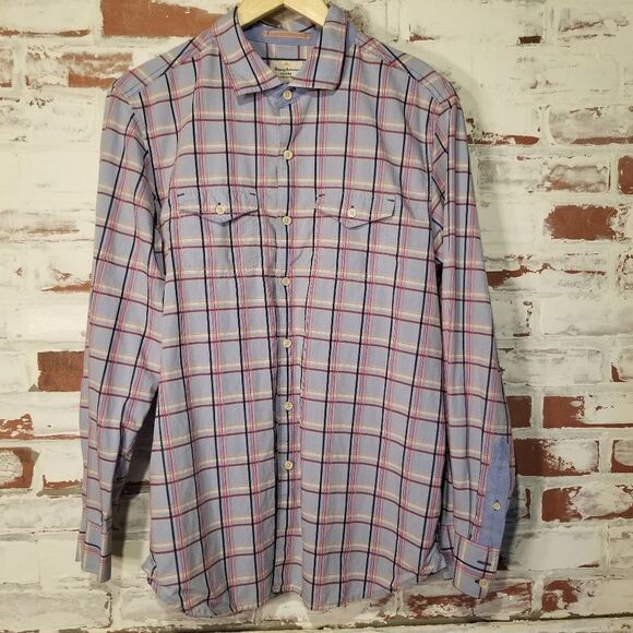 Tommy Bahama Blue Plaid Button Down M - Picture 1 of 9
